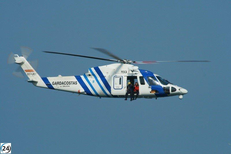 Rescatan a bañista inconsciente en la desembocadura del río Miñor y lo evacúan en helicóptero en Baiona.
