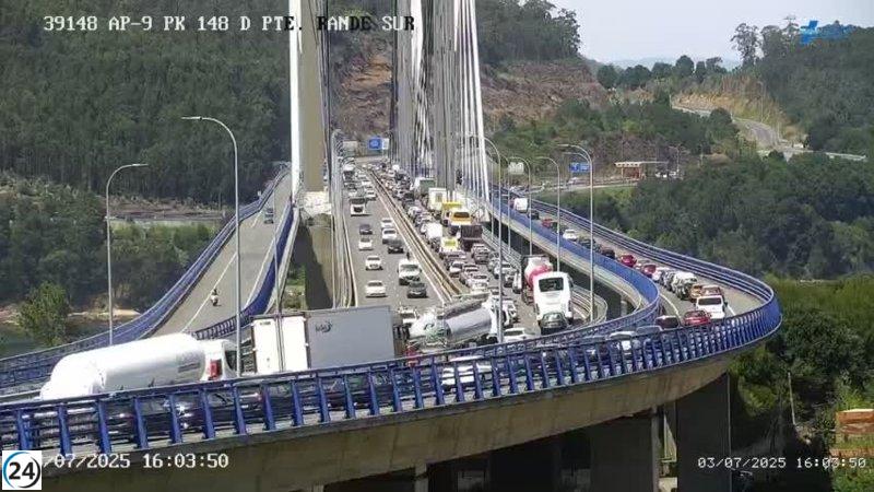 Colisión en el puente de Rande genera congestión en la AP-9 hacia Pontevedra.
