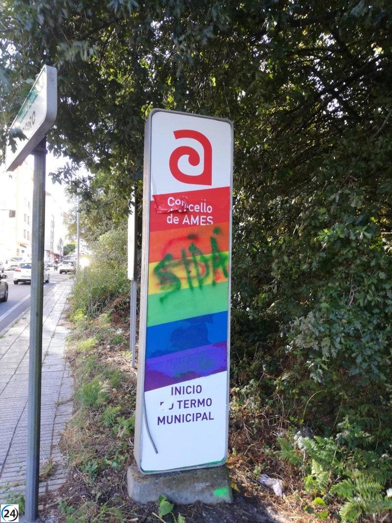 Destruyen cartel en defensa del LGTBIQ+ en Ames, marcando la palabra 'sida' sobre él.