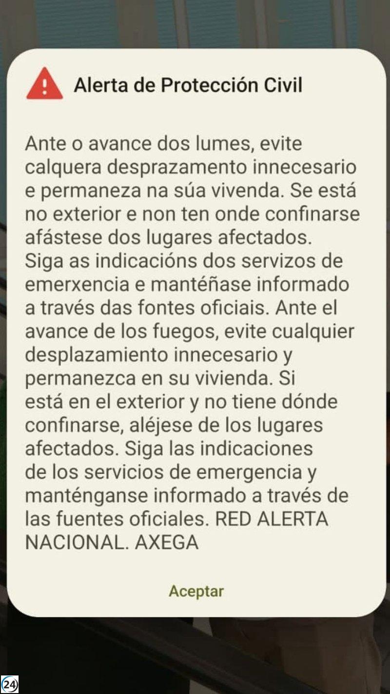 Alertan sobre el agravamiento de la situación en Ourense: instan a la población a mantenerse alejada de los incendios.