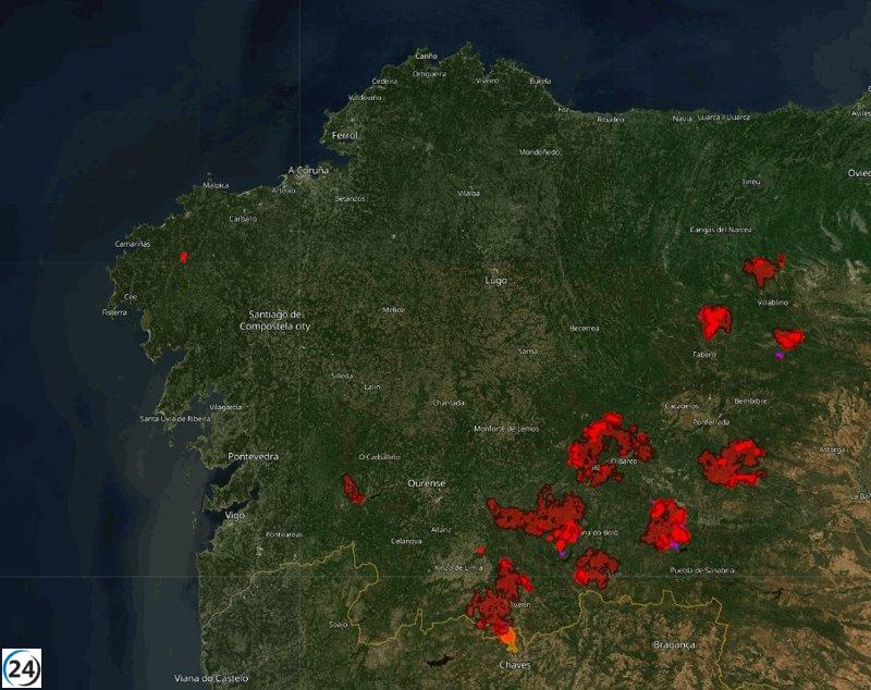 Galicia sufre la devastación de casi 155.000 hectáreas por incendios en agosto, según Copernicus.
