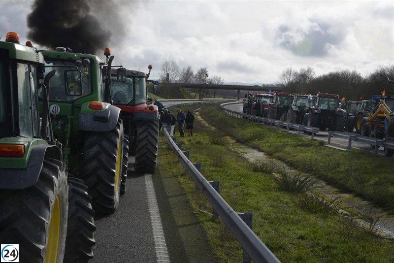 Protesta con tractores interrumpe la A-52 en Xinzo.